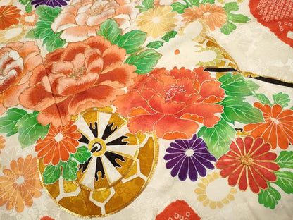 平和屋着物■豪華振袖　駒刺繍　絞り　花車文　牡丹　金銀彩　正絹　逸品　DABK3045qa