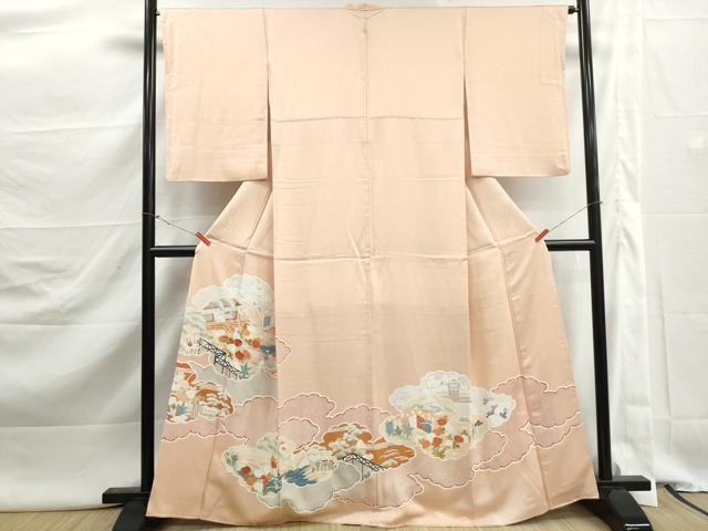 平和屋着物■豪華色留袖　刺繍　雲取り風景花文　正絹　逸品　DABK3049qa