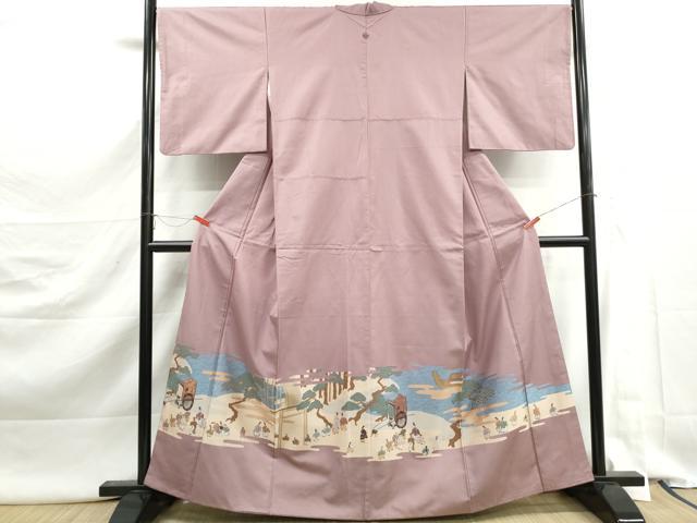 平和屋着物■豪華色留袖　紬地　人物風景文　金糸　正絹　逸品　DABK3055qa