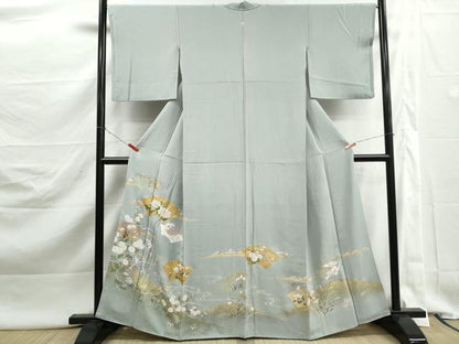 平和屋着物■豪華色留袖　駒刺繍　地紙流水花文　金彩　正絹　逸品　DABK3059qa