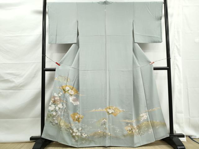 平和屋着物■豪華色留袖　駒刺繍　地紙流水花文　金彩　正絹　逸品　DABK3059qa