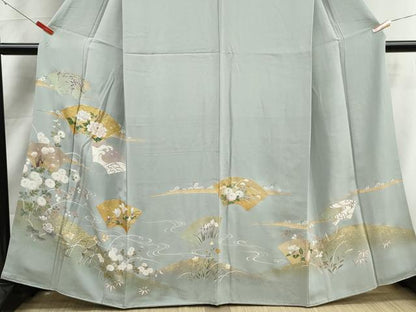 平和屋着物■豪華色留袖　駒刺繍　地紙流水花文　金彩　正絹　逸品　DABK3059qa