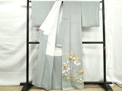 平和屋着物■豪華色留袖　駒刺繍　地紙流水花文　金彩　正絹　逸品　DABK3059qa