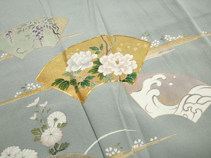 平和屋着物■豪華色留袖　駒刺繍　地紙流水花文　金彩　正絹　逸品　DABK3059qa