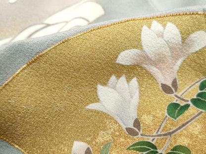 平和屋着物■豪華色留袖　駒刺繍　地紙流水花文　金彩　正絹　逸品　DABK3059qa