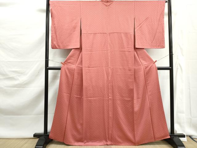 平和屋着物■上質な色無地　青海波地紋　甚三紅色　正絹　逸品　DABK3063qa