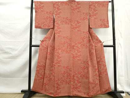 平和屋着物■上質な小紋　型染め　亀甲花文　鬼しぼ縮緬　正絹　逸品　DABK3068qa