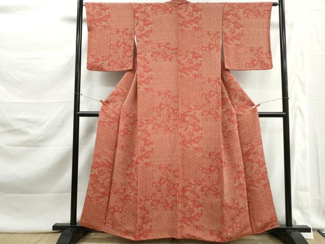 平和屋着物■上質な小紋　型染め　亀甲花文　鬼しぼ縮緬　正絹　逸品　DABK3068qa