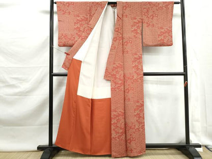 平和屋着物■上質な小紋　型染め　亀甲花文　鬼しぼ縮緬　正絹　逸品　DABK3068qa