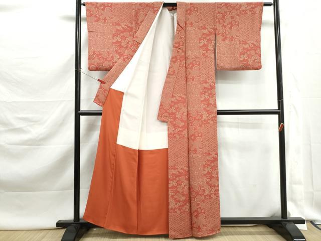 平和屋着物■上質な小紋　型染め　亀甲花文　鬼しぼ縮緬　正絹　逸品　DABK3068qa