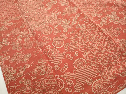 平和屋着物■上質な小紋　型染め　亀甲花文　鬼しぼ縮緬　正絹　逸品　DABK3068qa