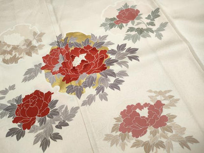 平和屋着物■訪問着　刺繍　雪輪草花文　牡丹　暈し染め　金彩　正絹　逸品　DABK3083qa