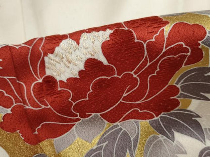 平和屋着物■訪問着　刺繍　雪輪草花文　牡丹　暈し染め　金彩　正絹　逸品　DABK3083qa