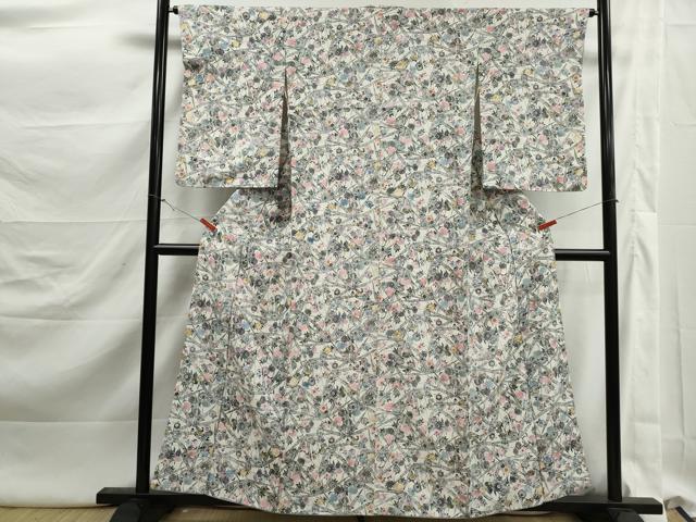 平和屋着物■上質な小紋　型染め　草花文　正絹　逸品　DABK3091qa