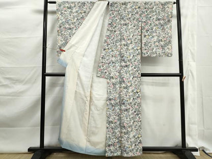 平和屋着物■上質な小紋　型染め　草花文　正絹　逸品　DABK3091qa