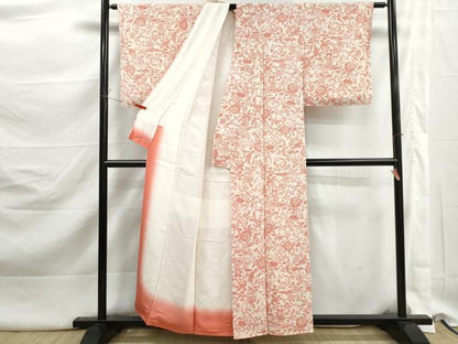 平和屋着物■上質な小紋　更紗花文　兎　鬼しぼ縮緬　正絹　逸品　DABK3111qa