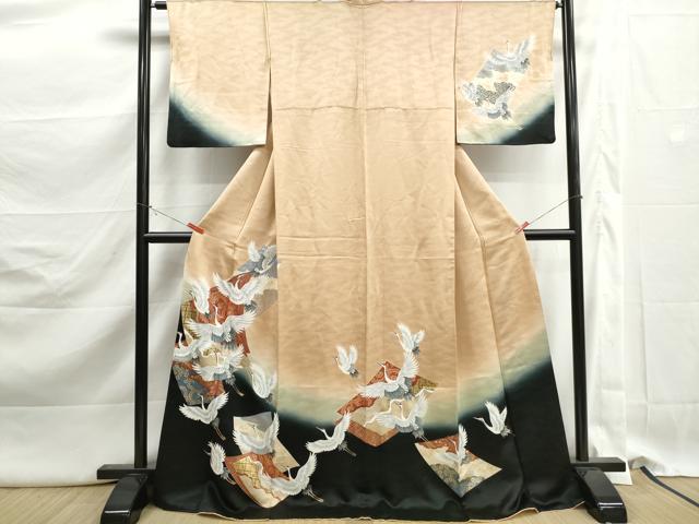 平和屋着物■訪問着　群鶴花文　暈し染め　金彩　ロング丈　正絹　逸品　DABK3117qa