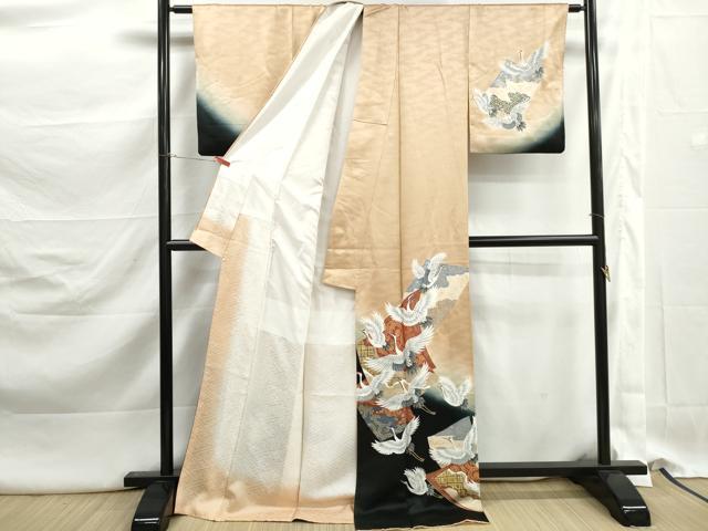 平和屋着物■訪問着　群鶴花文　暈し染め　金彩　ロング丈　正絹　逸品　DABK3117qa