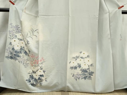 平和屋着物■訪問着　作家物　手描き　草花文　暈し染め　正絹　逸品　DABK3118qa