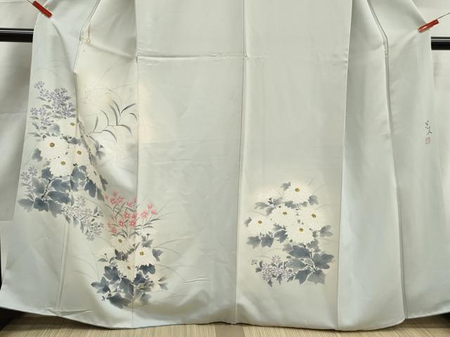 平和屋着物■訪問着　作家物　手描き　草花文　暈し染め　正絹　逸品　DABK3118qa