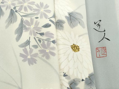 平和屋着物■訪問着　作家物　手描き　草花文　暈し染め　正絹　逸品　DABK3118qa