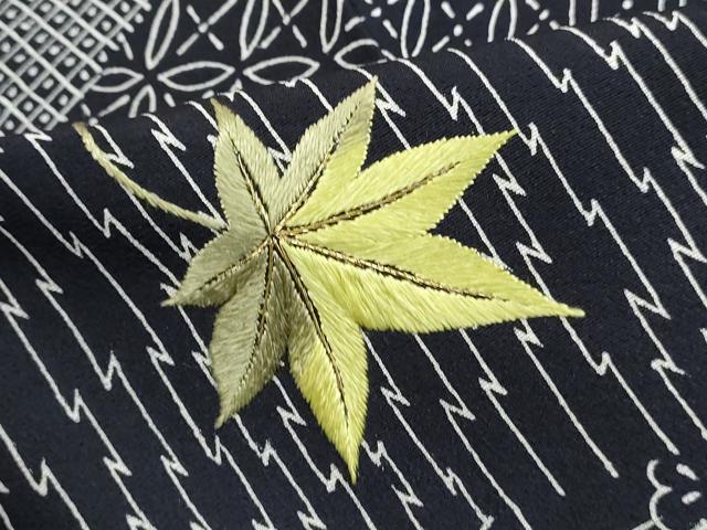 平和屋着物■訪問着　刺繍　切嵌吉祥舞楓文　黒地　金糸　正絹　逸品　DABK3122qa