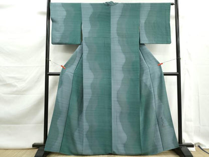平和屋着物●染色作家　斉藤三才　小紋　間道　鬼しぼ縮緬　正絹　逸品　DABK3133qa