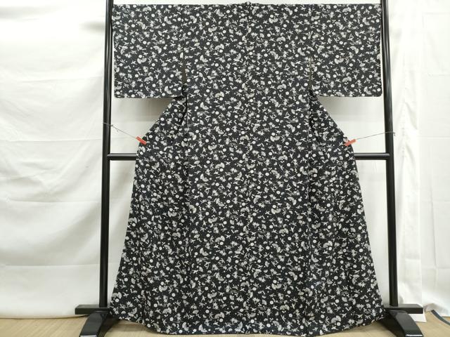 平和屋着物■上質な小紋　扇面花蝶文　鶴　正絹　逸品　DABK3136qa