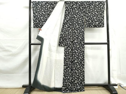 平和屋着物■上質な小紋　扇面花蝶文　鶴　正絹　逸品　DABK3136qa