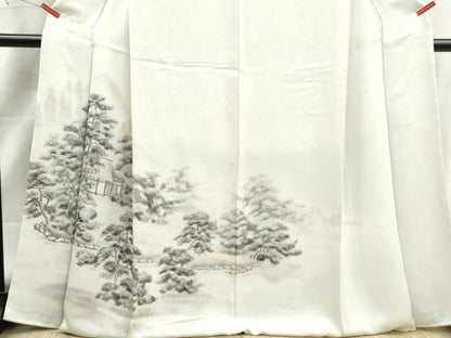 平和屋着物■訪問着　手描き　風景樹林文　暈し染め　正絹　逸品　DABK3137qa