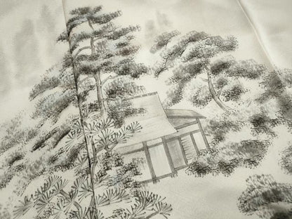 平和屋着物■訪問着　手描き　風景樹林文　暈し染め　正絹　逸品　DABK3137qa