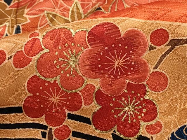 平和屋着物■豪華振袖　刺繍　渡橋扇面花文　金彩　正絹　逸品　DABK3140qa