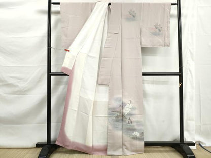 平和屋着物■訪問着　流水群鶴文　暈し染め　金彩　正絹　逸品　DABK3141qa