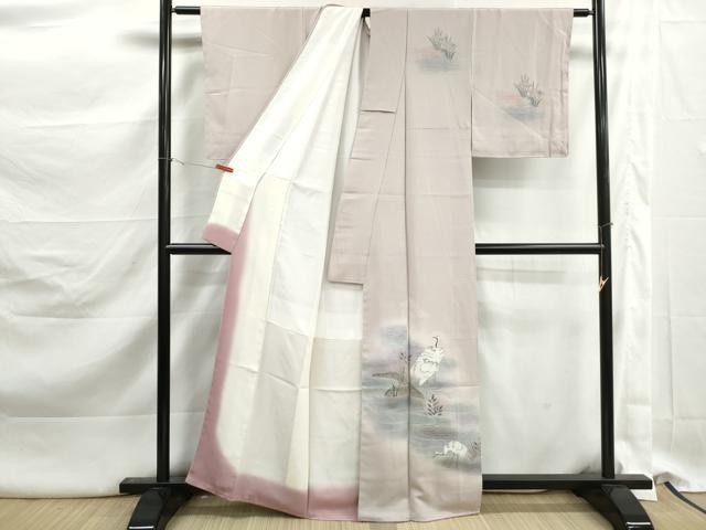 平和屋着物■訪問着　流水群鶴文　暈し染め　金彩　正絹　逸品　DABK3141qa