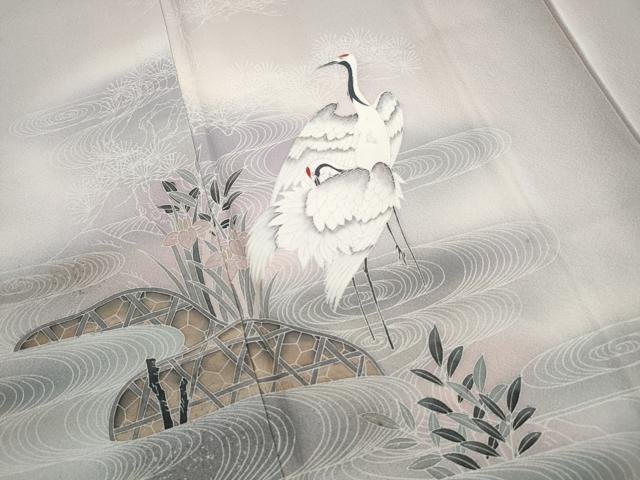 平和屋着物■訪問着　流水群鶴文　暈し染め　金彩　正絹　逸品　DABK3141qa