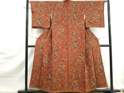 平和屋着物■上質な小紋　花鳥文　鳳凰　鬼しぼ縮緬　正絹　逸品　DABK3145qa