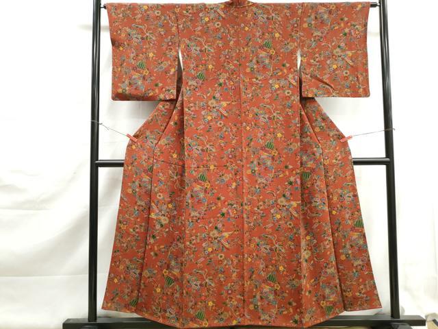 平和屋着物■上質な小紋　花鳥文　鳳凰　鬼しぼ縮緬　正絹　逸品　DABK3145qa
