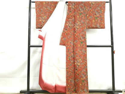 平和屋着物■上質な小紋　花鳥文　鳳凰　鬼しぼ縮緬　正絹　逸品　DABK3145qa