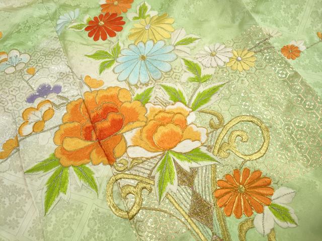 平和屋着物■訪問着　駒刺繍　草花文　暈し染め　金銀糸　正絹　逸品　DABK3149qa