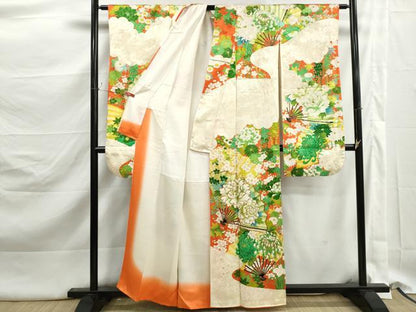 平和屋着物■豪華振袖　駒刺繍　扇面花文　牡丹　金彩　正絹　逸品　DABK3150qa