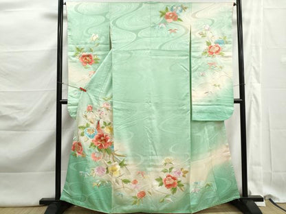 平和屋着物■訪問着　駒刺繍　孔雀花文　暈し染め　金銀糸　正絹　逸品　DABK3151qa