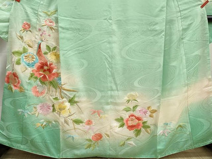 平和屋着物■訪問着　駒刺繍　孔雀花文　暈し染め　金銀糸　正絹　逸品　DABK3151qa