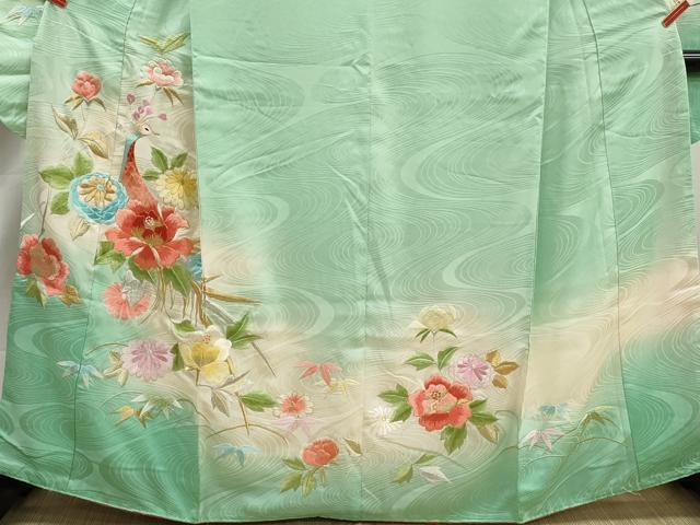 平和屋着物■訪問着　駒刺繍　孔雀花文　暈し染め　金銀糸　正絹　逸品　DABK3151qa