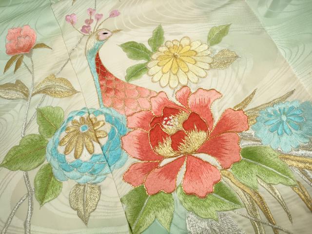 平和屋着物■訪問着　駒刺繍　孔雀花文　暈し染め　金銀糸　正絹　逸品　DABK3151qa