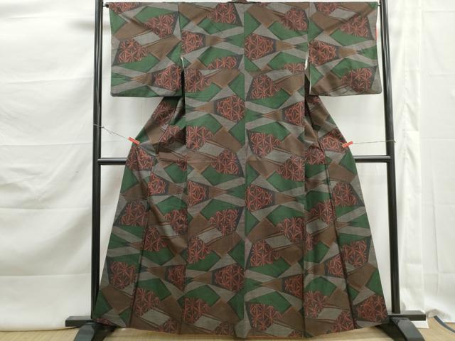 平和屋着物■本場大島紬　7マルキ　切嵌麻の葉文　正絹　逸品　DABK3155qa