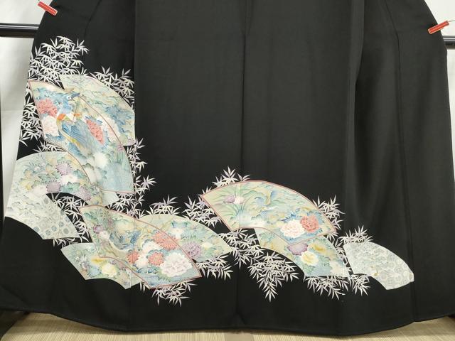 平和屋着物■豪華黒留袖　刺繍　地紙孔雀花文　牡丹　金糸　正絹　逸品　DABK3160qa
