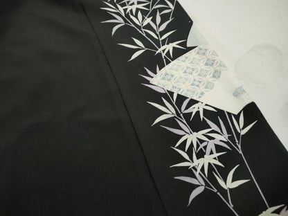 平和屋着物■豪華黒留袖　刺繍　地紙孔雀花文　牡丹　金糸　正絹　逸品　DABK3160qa