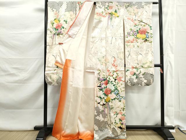 平和屋着物■豪華振袖　駒刺繍　草花文　金彩　正絹　逸品　DABK3161qa