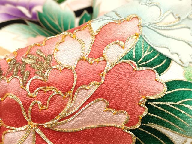 平和屋着物■豪華振袖　駒刺繍　草花文　金彩　正絹　逸品　DABK3161qa