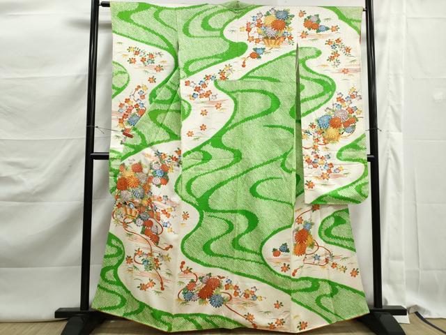平和屋着物■豪華振袖　駒刺繍　絞り　花籠文　金彩　正絹　逸品　DABK3163qa